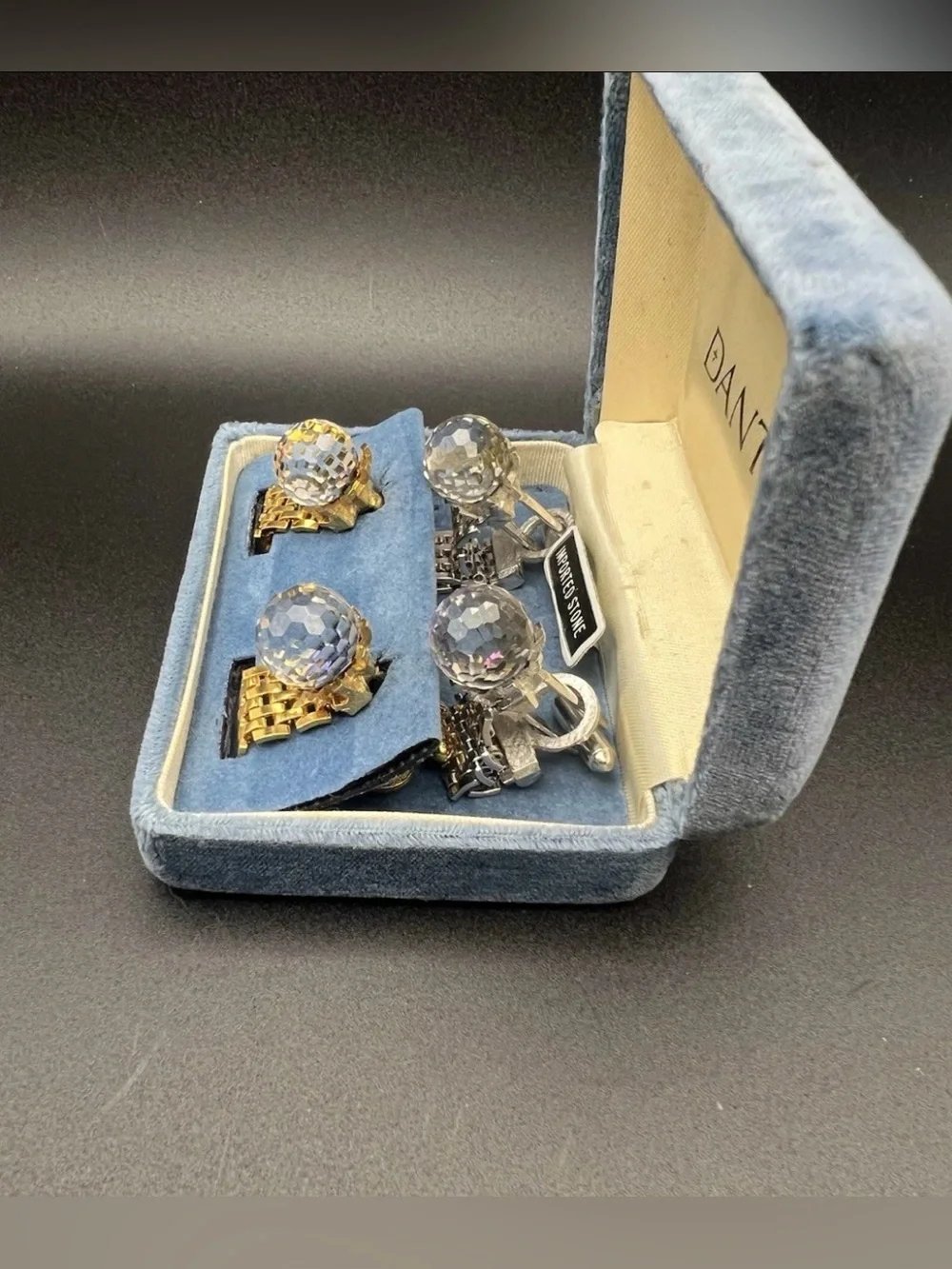 Vtg Dante Lot 2 Cufflinks Gold & Silver Tone Mesh Wrap Color Shift Original Box